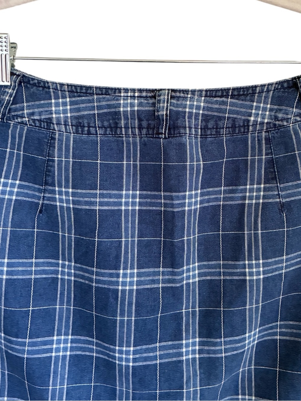 VTG 90s Schoolgirl Preppy Twee Denim Plaid Cotton Blend Mini Skirt Sz 6P - Picture 3 of 7